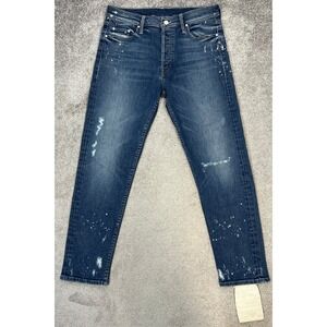 Mother Denim Cheeky High Rise Straight Jean 28" Blue Paint Splatter Distressed